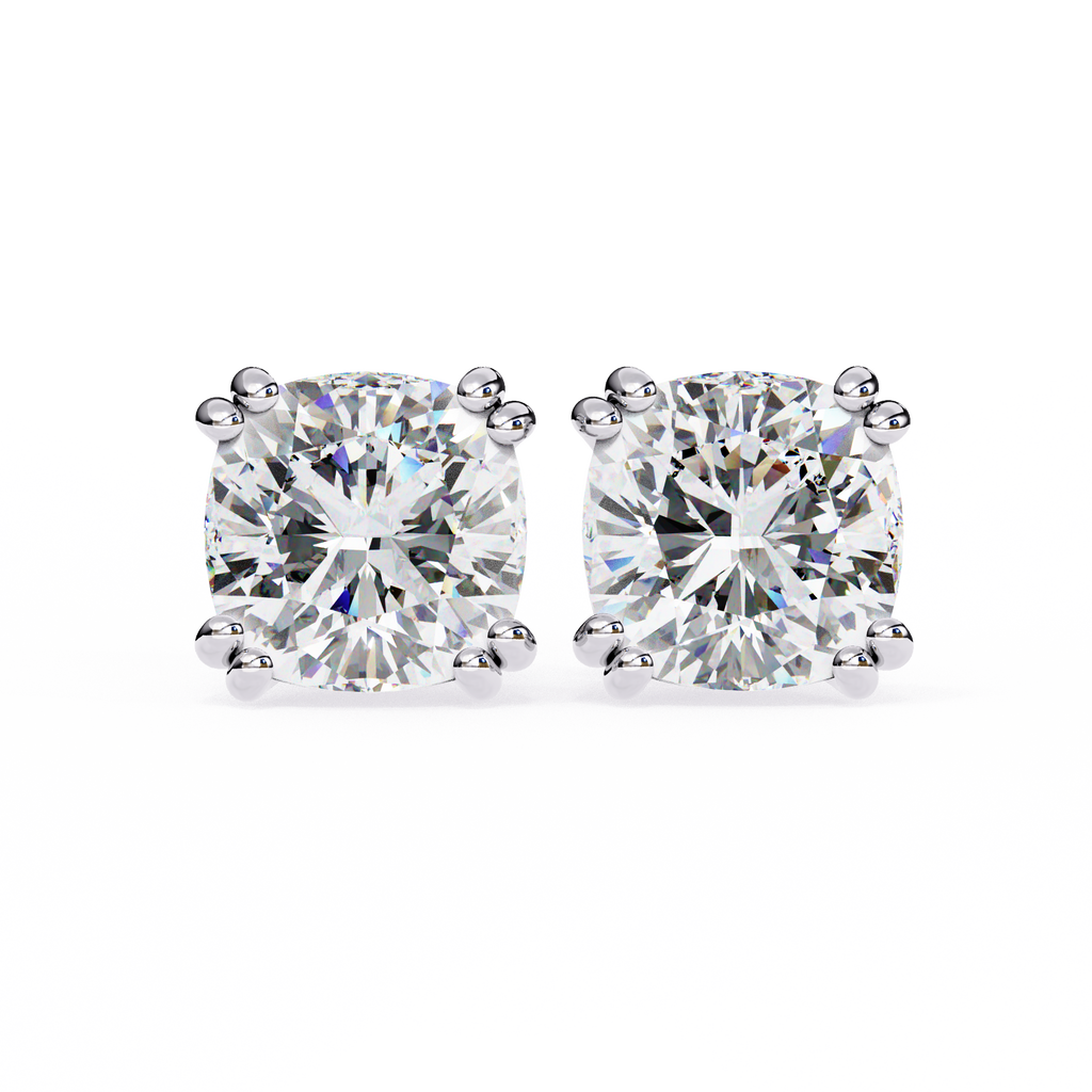 Cushion Cut Diamond Stud Earrings with Sleek 4-Prong Setting