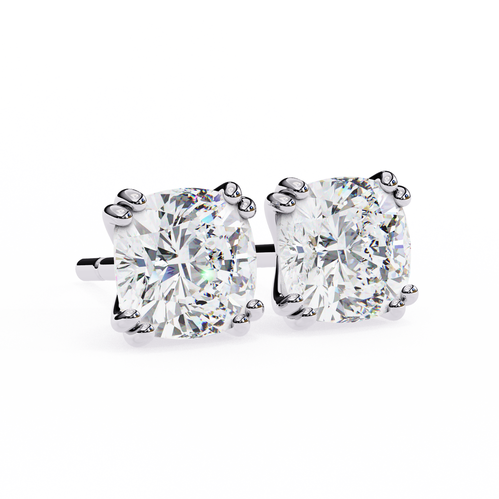 Cushion Cut Diamond Stud Earrings with Sleek 4-Prong Setting