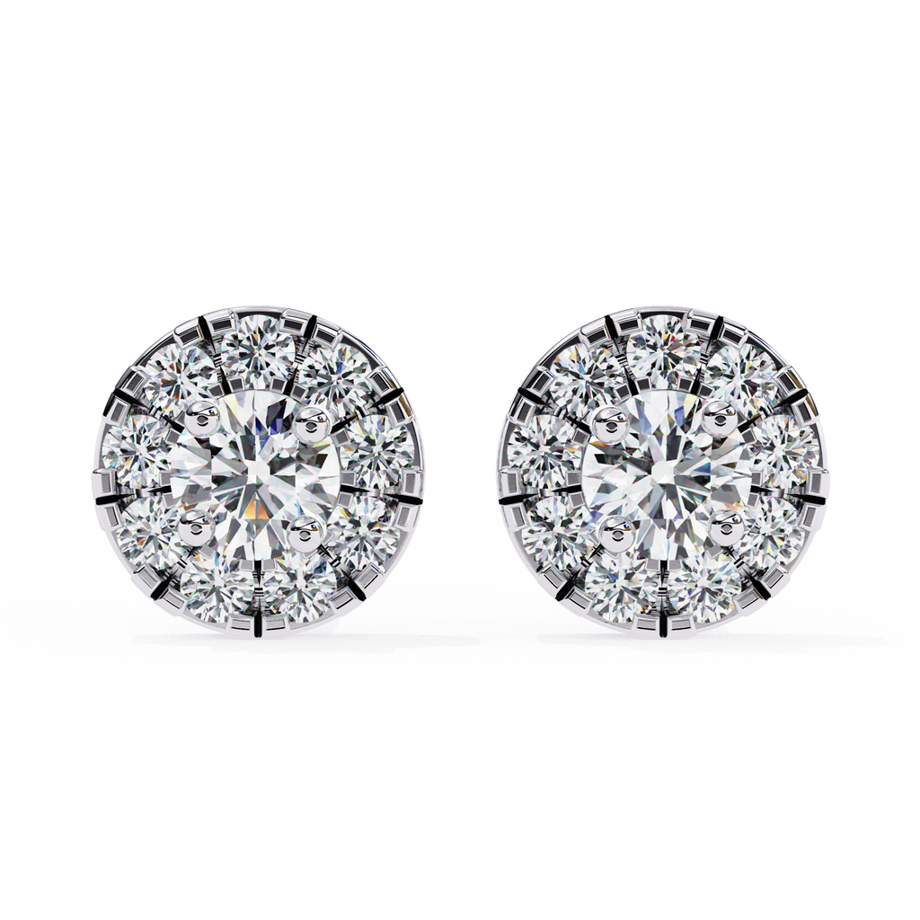 Diamond Halo Stud Earrings with Prong Setting