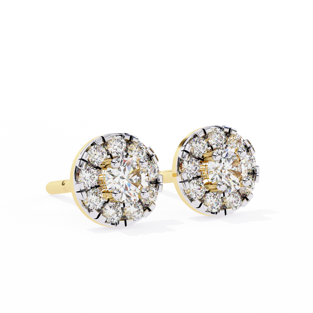 Diamond Halo Stud Earrings with Prong Setting