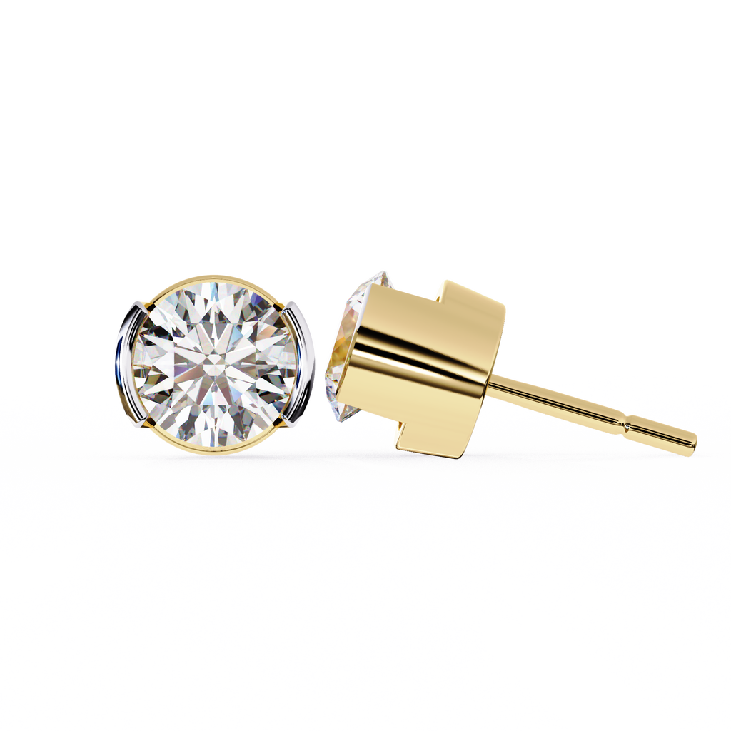 Modern Round Diamond Stud Earrings with Bezel Setting