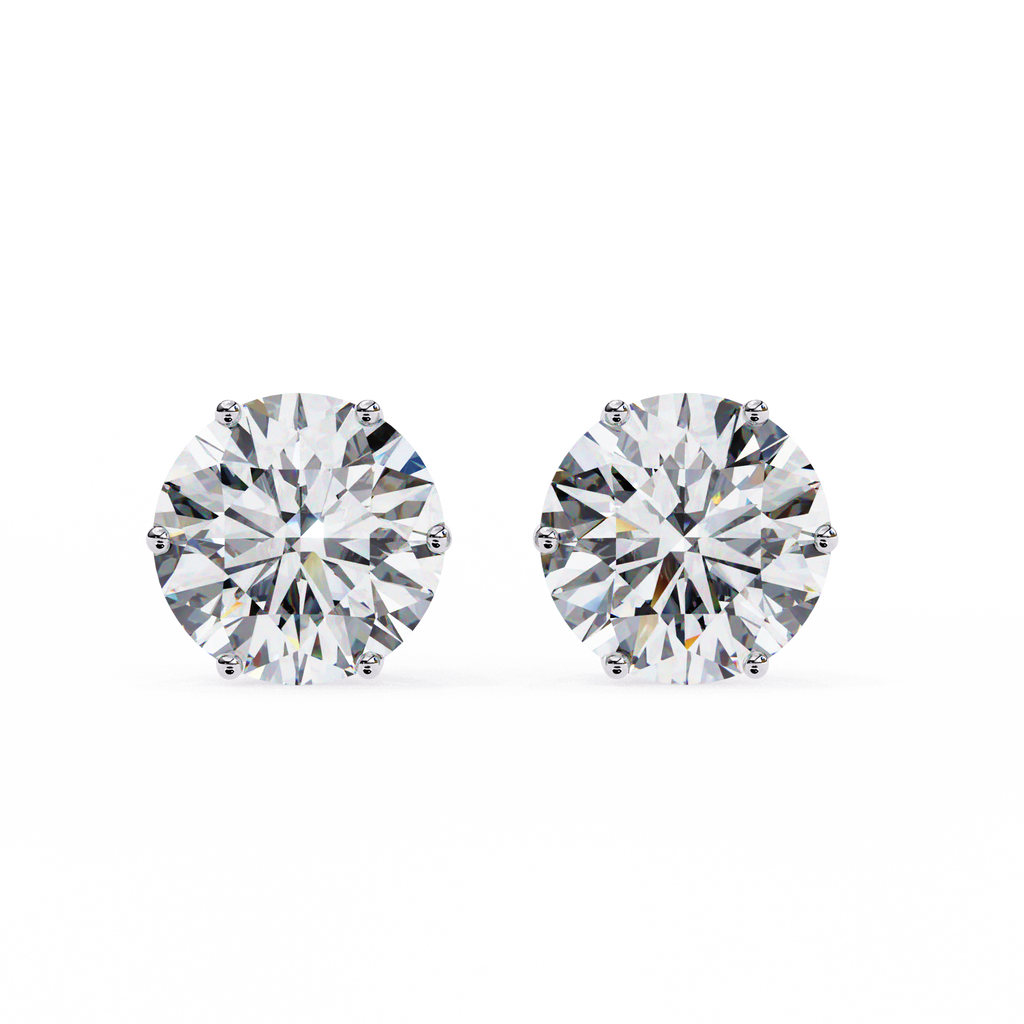 Round Brilliant Diamond Stud Earrings with Six-Prong Basket Setting